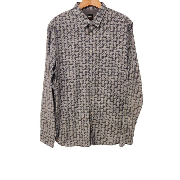 HUGO BOSS Shirt Slim Fit Cattitude_1 Long Sleeve Button Up Pineapples Medium EUC - Picture 1 of 16